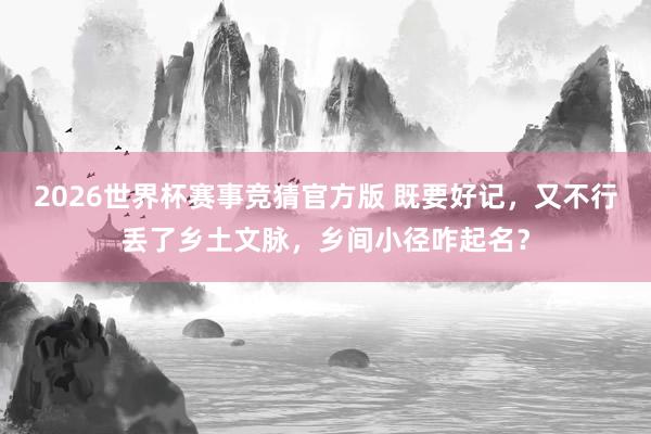 2026世界杯赛事竞猜官方版 既要好记,又不行丢了乡土文脉,乡间小径咋起名?