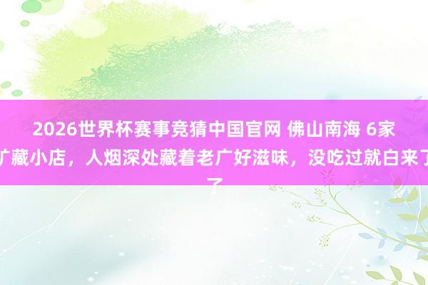 2026世界杯赛事竞猜中国官网 佛山南海 6家矿藏小店,人烟深处藏着老广好滋味,没吃过就白来了