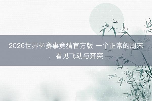 2026世界杯赛事竞猜官方版 一个正常的周末，看见飞动与奔突